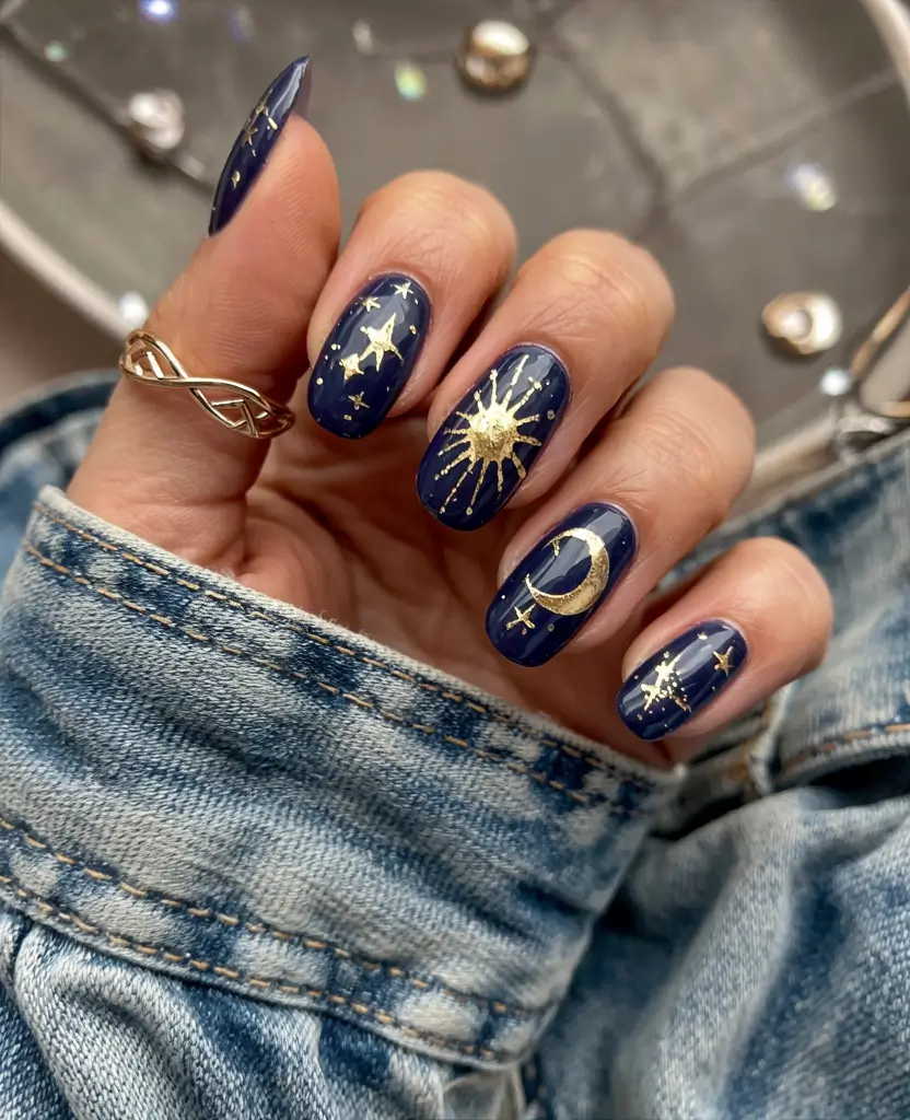 winter nail inspo 2025 2026 Celestial Midnight