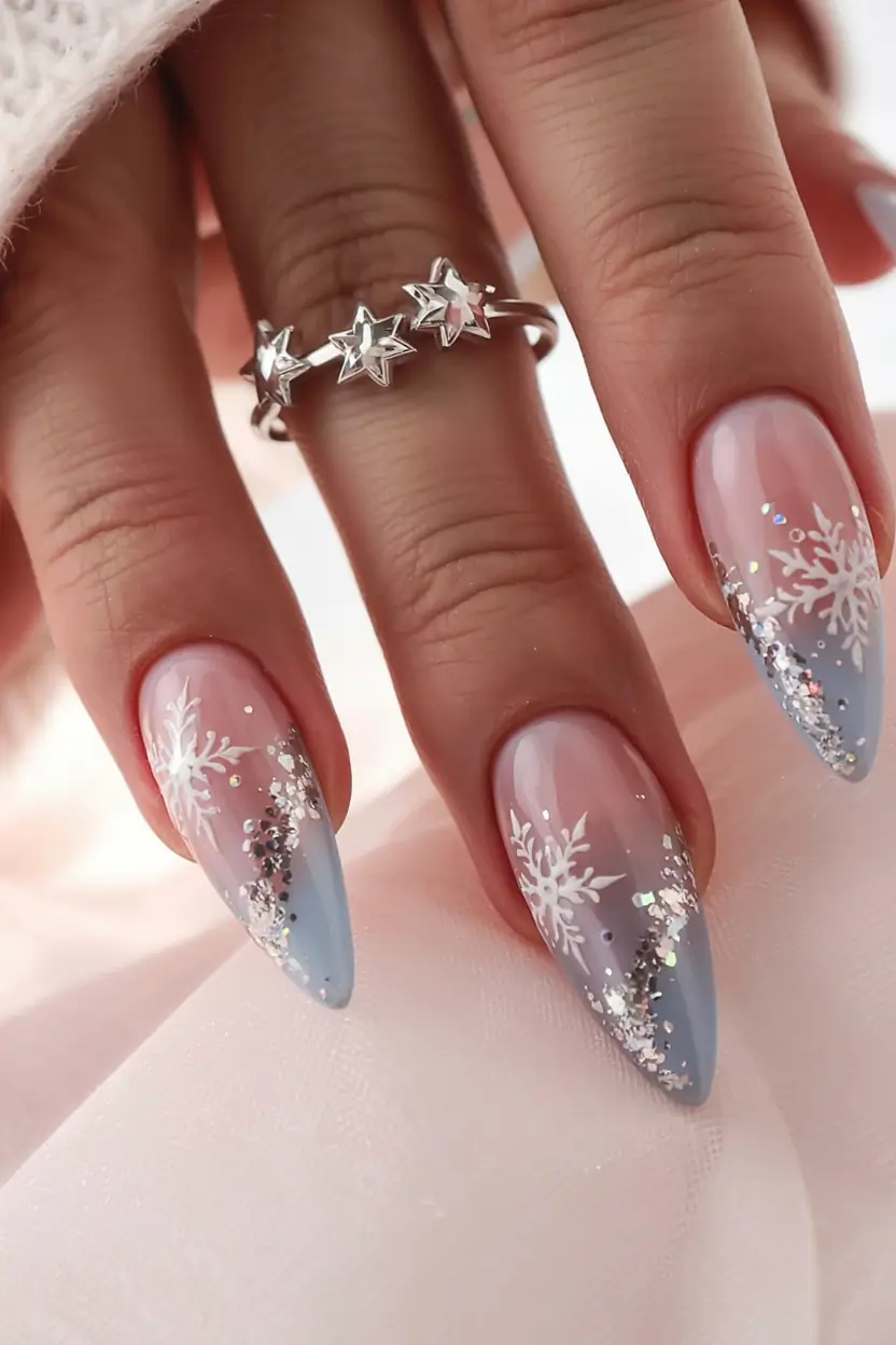 winter nail inspo 2025 2026 Frosted Glacier Tips