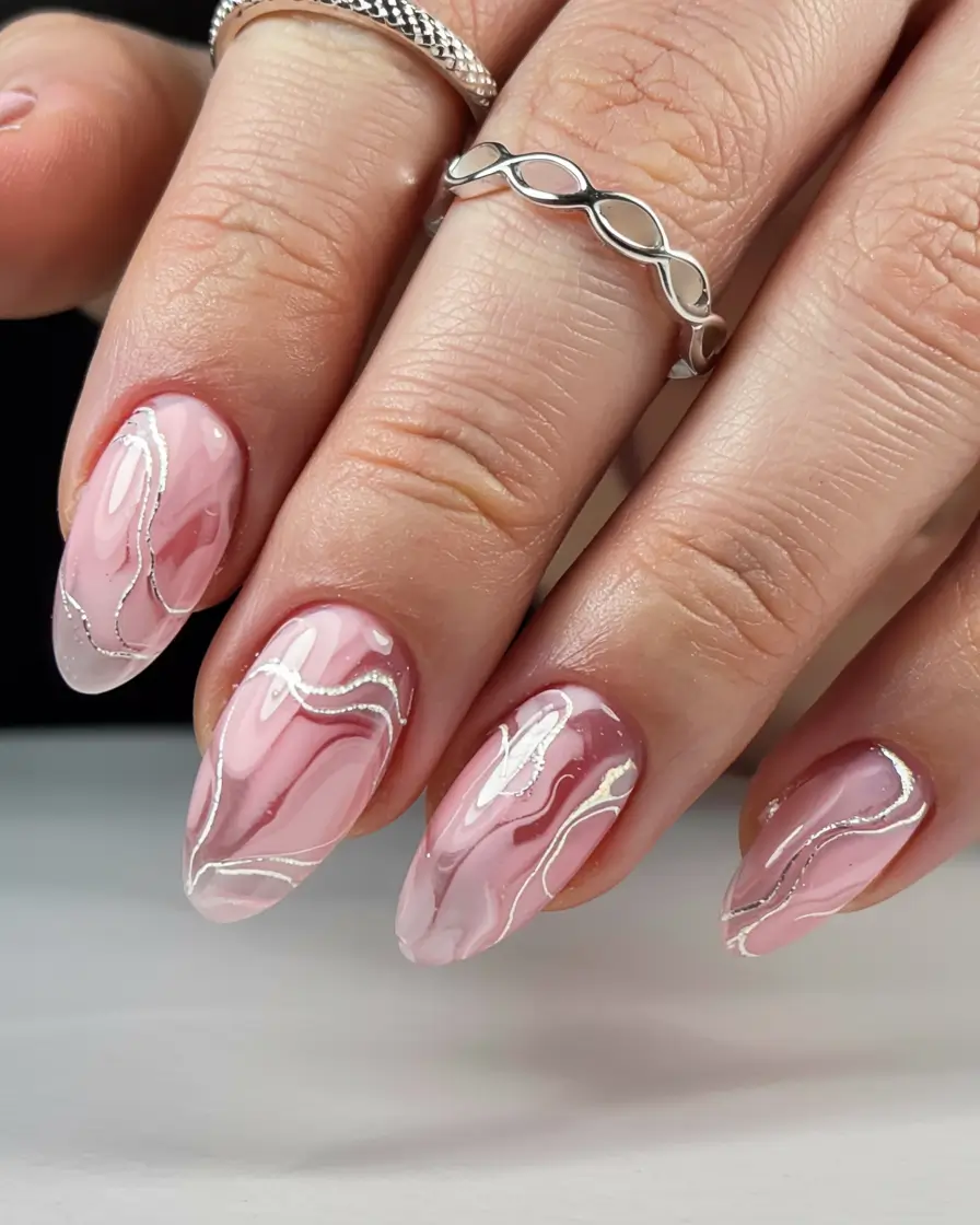 winter nail inspo 2025 2026 Marbled Pink Frost