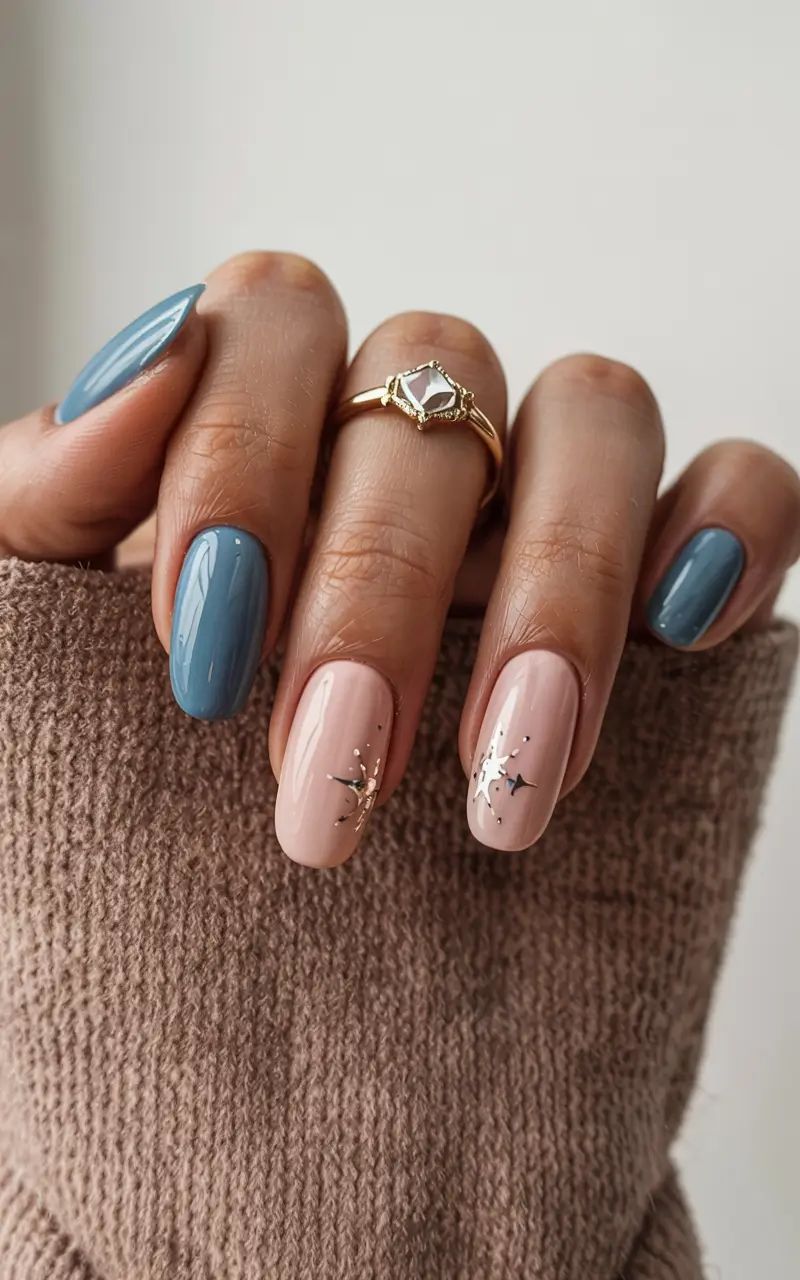 winter nail inspo 2025 2026 Powder Blue and Nude Spark