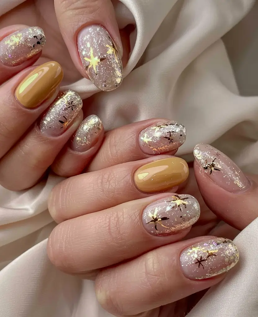 winter nail inspo 2025 2026 Golden Stardust Veil