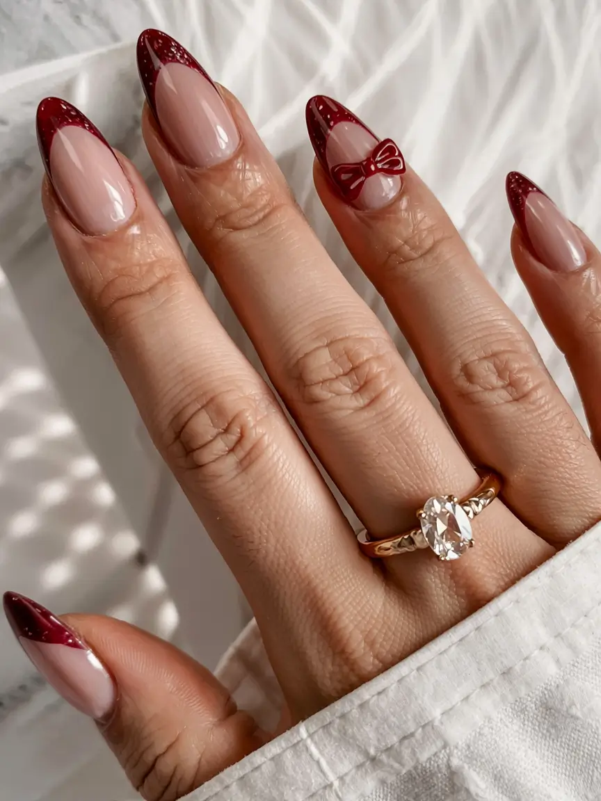 winter nail inspo 2025 2026 Cherry Ribbon French