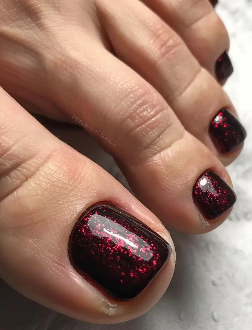 winter nails toe ideas 2025 2026 Crimson Stardust
