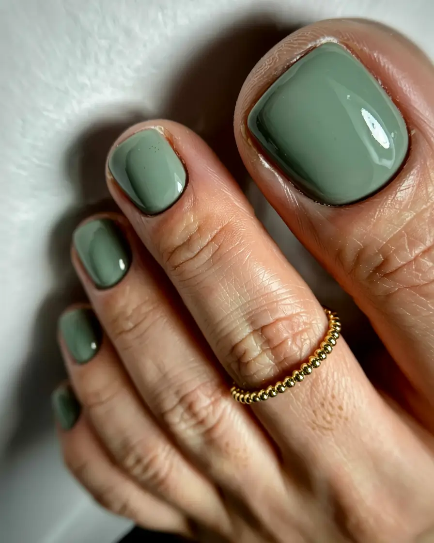 winter nails toe ideas 2025 2026 Mossy Sage