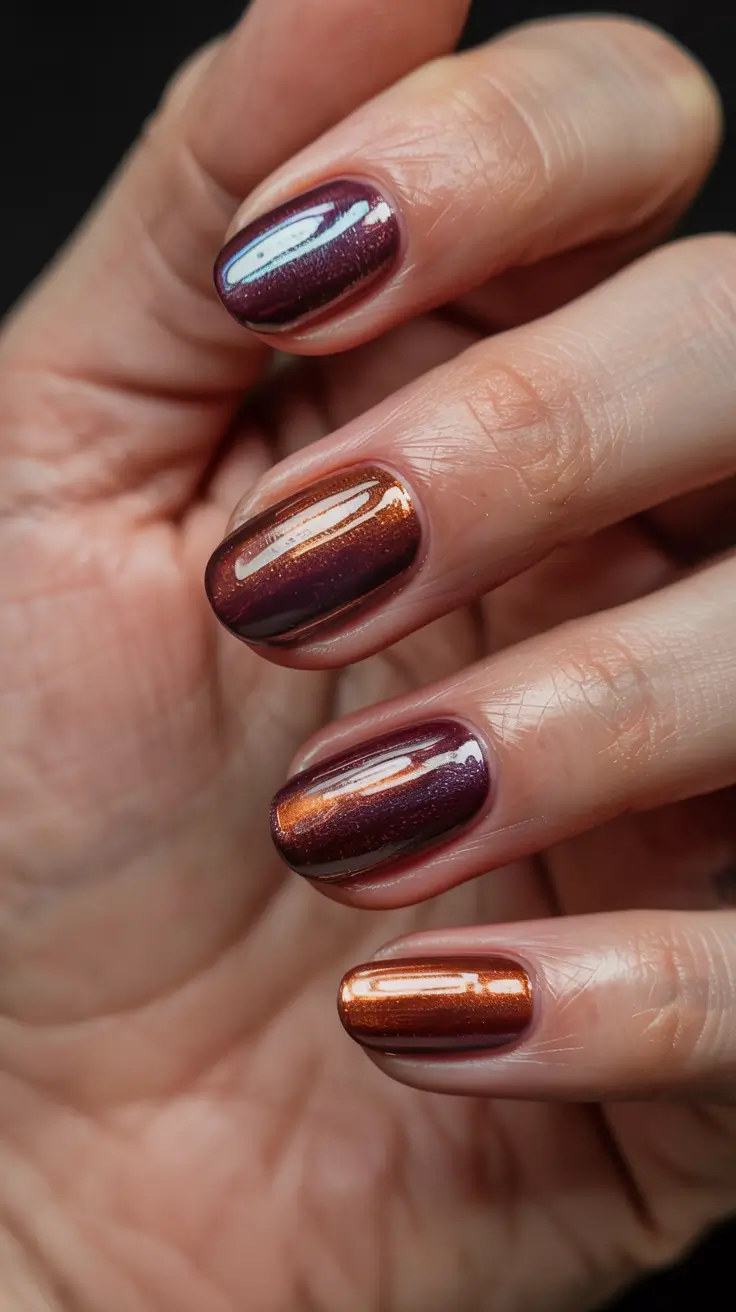 winter nails trends ideas 2025 2026 Molten Copper Shine
