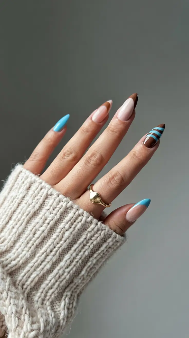 winter nails trends ideas 2025 2026 Frosted Mocha Blue