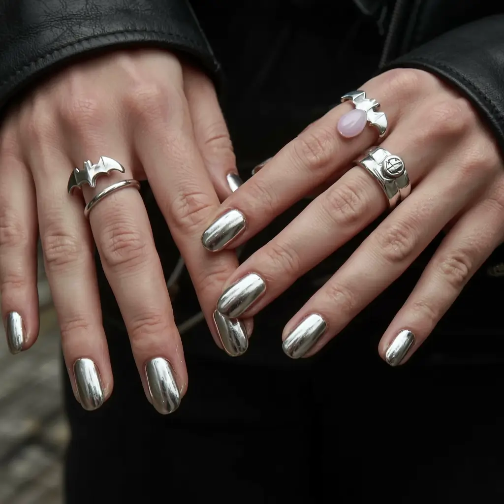 winter nails trends ideas 2025 2026 Molten Silver