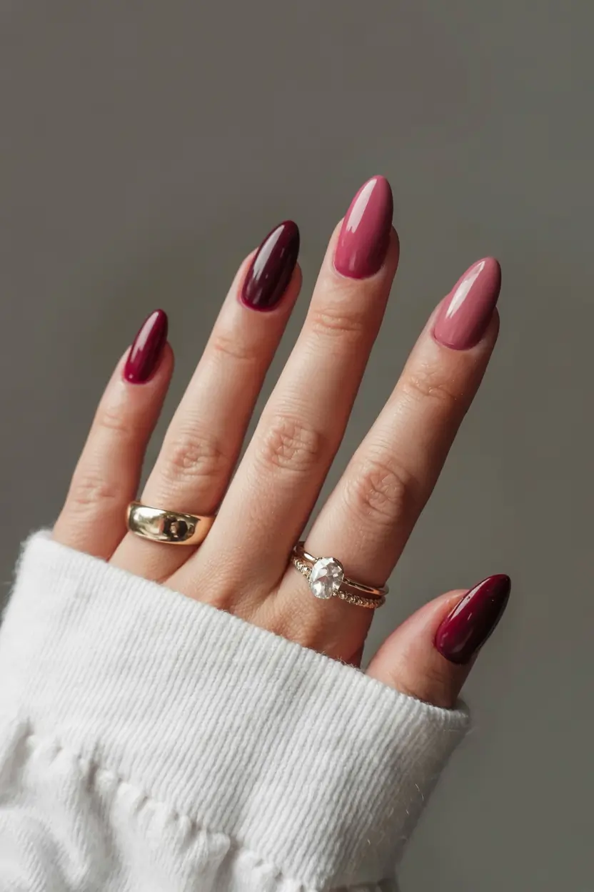 winter nails trends ideas 2025 2026 Bordeaux & Blush Duo