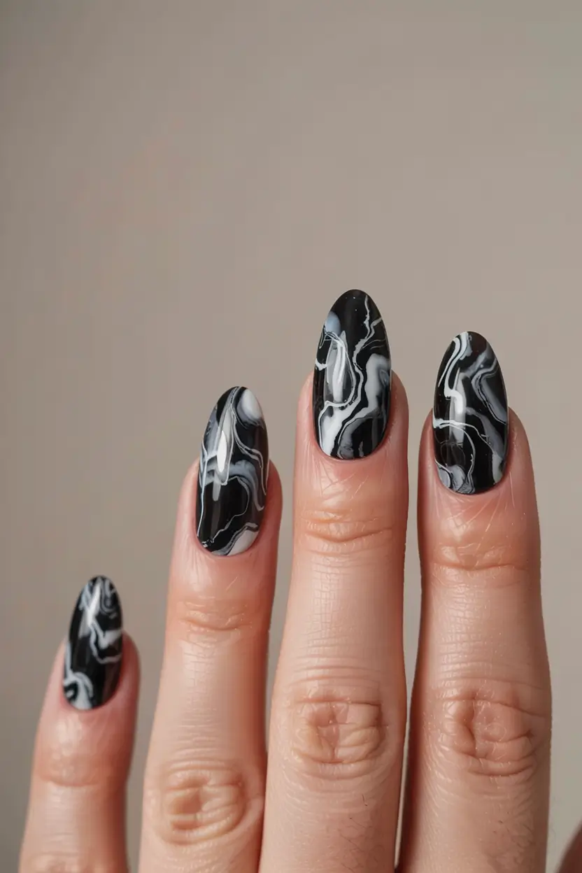 winter nails trends ideas 2025 2026 Black Marble Luxe