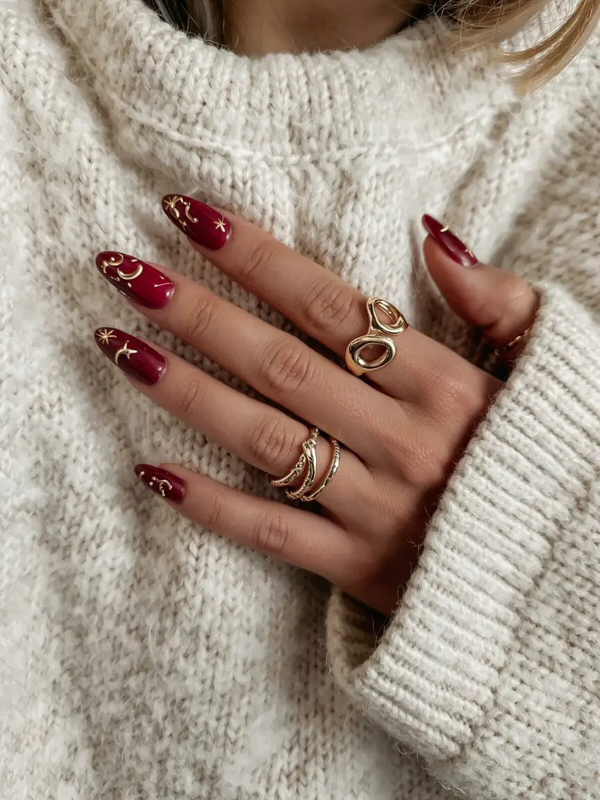 winter nails trends ideas 2025 2026 Celestial Garnet