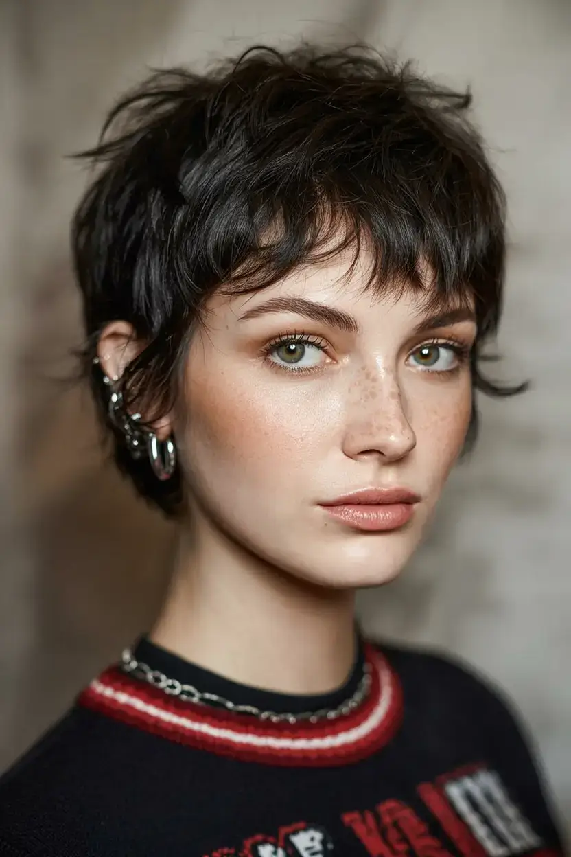 winter pixie haircuts ideas 2025 2026 Edgy Dark Pixie with Micro Fringe