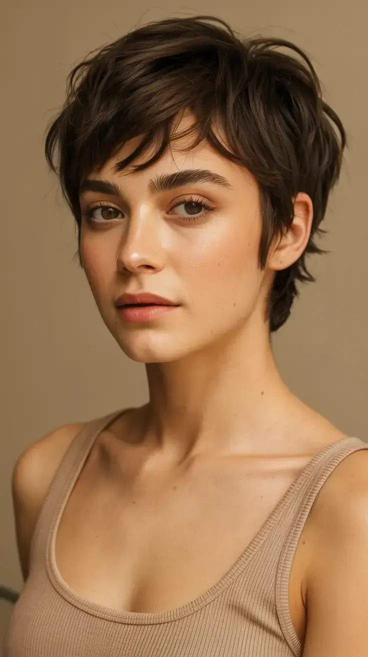 winter pixie haircuts ideas 2025 2026 Chocolate Brown Classic Pixie