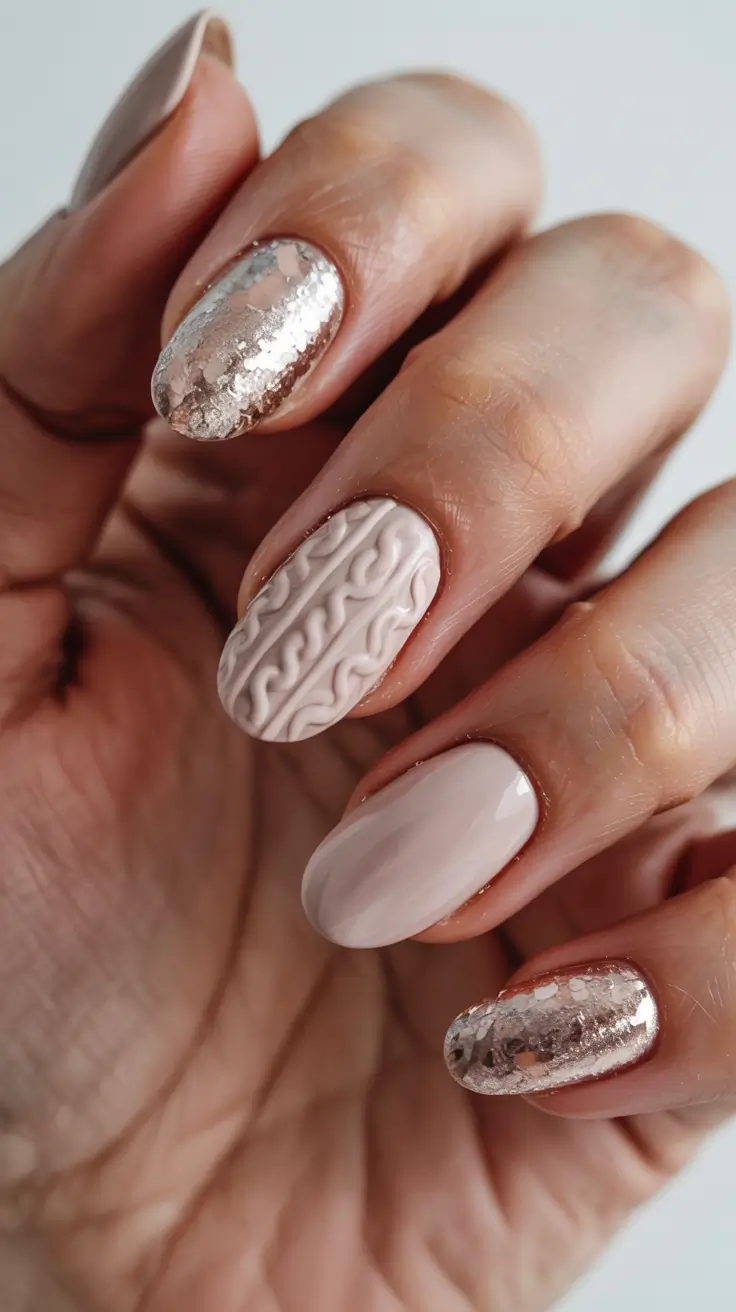 winter-sweater-nails-2025-2026 Champagne Knit Glow