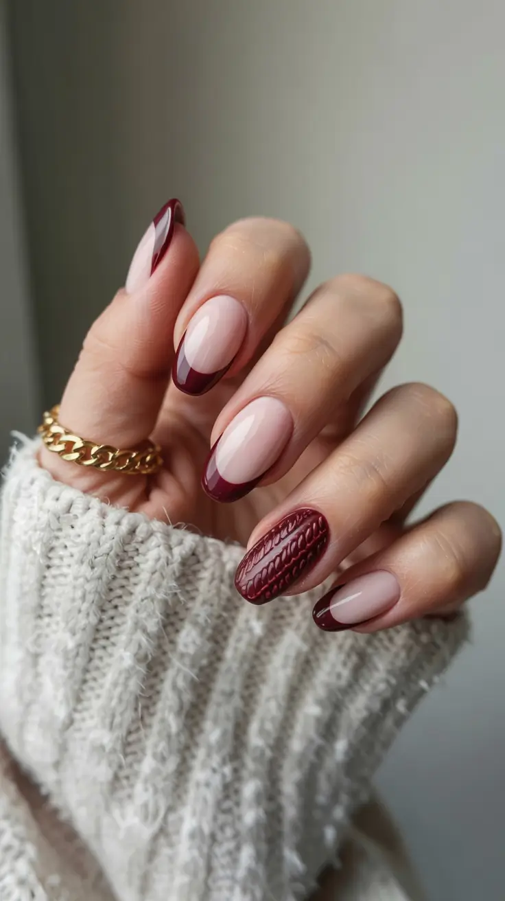 winter-sweater-nails-2025-2026 Cabernet French Knit