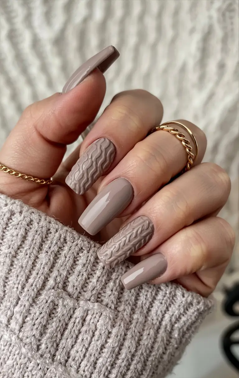 winter-sweater-nails-2025-2026 Warm Taupe Texture