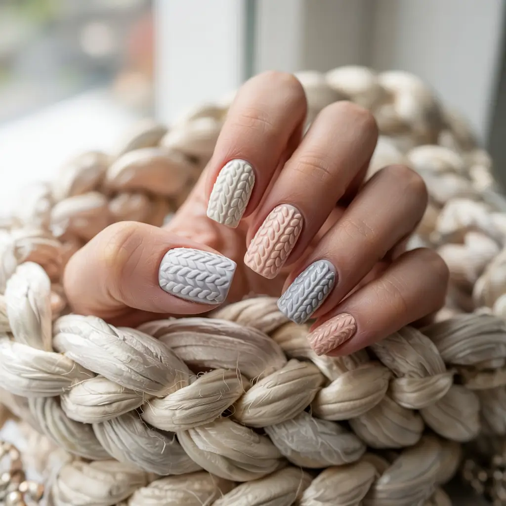 winter-sweater-nails-2025-2026 Cozy Pastel Harmony