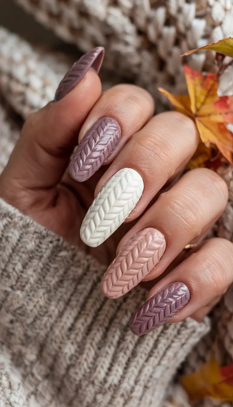 winter-sweater-nails-2025-2026 Muted Mulberry and Winter Rose