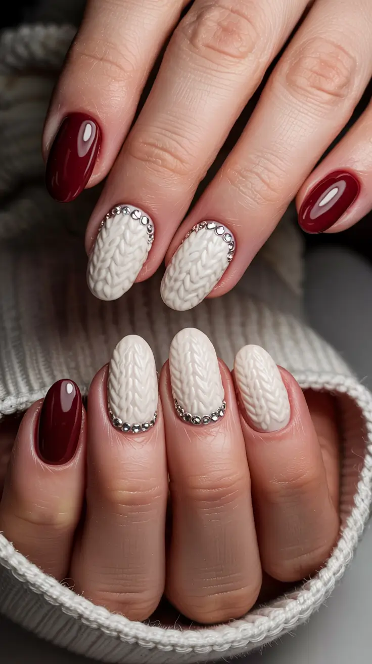 winter-sweater-nails-2025-2026 Crimson Knit Luxe