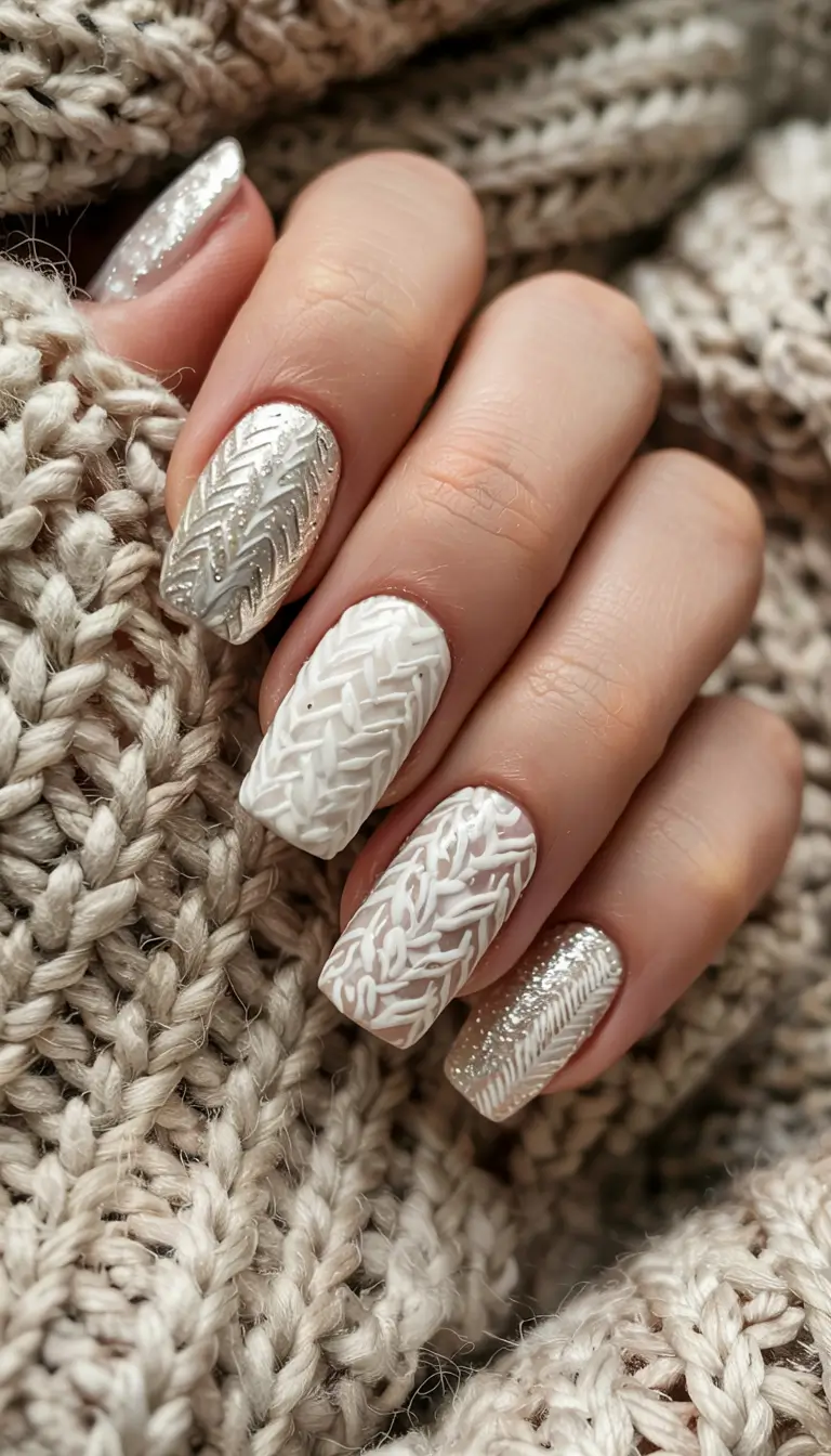 winter-sweater-nails-2025-2026 White Knit Frost