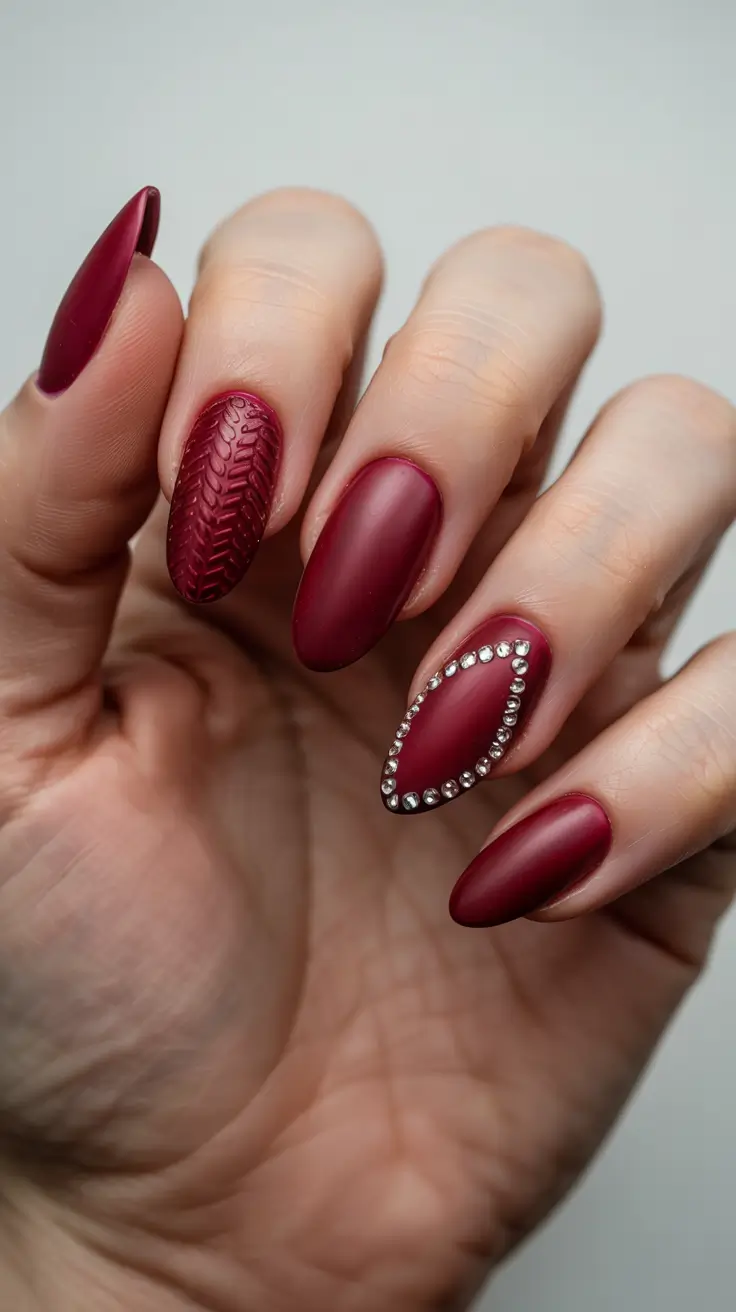 winter-sweater-nails-2025-2026 Velvet Merlot and Crystal Detail