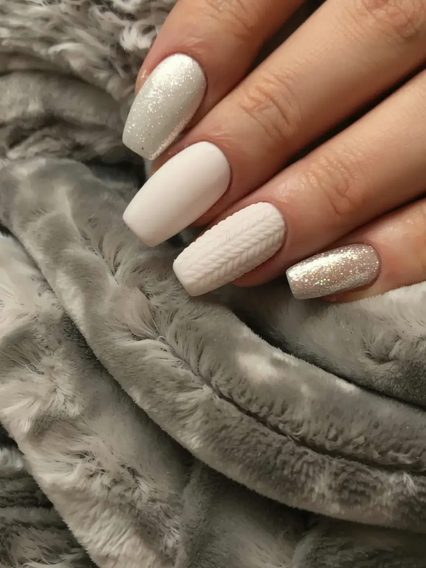 winter-sweater-nails-2025-2026 Ivory Sparkle Knit