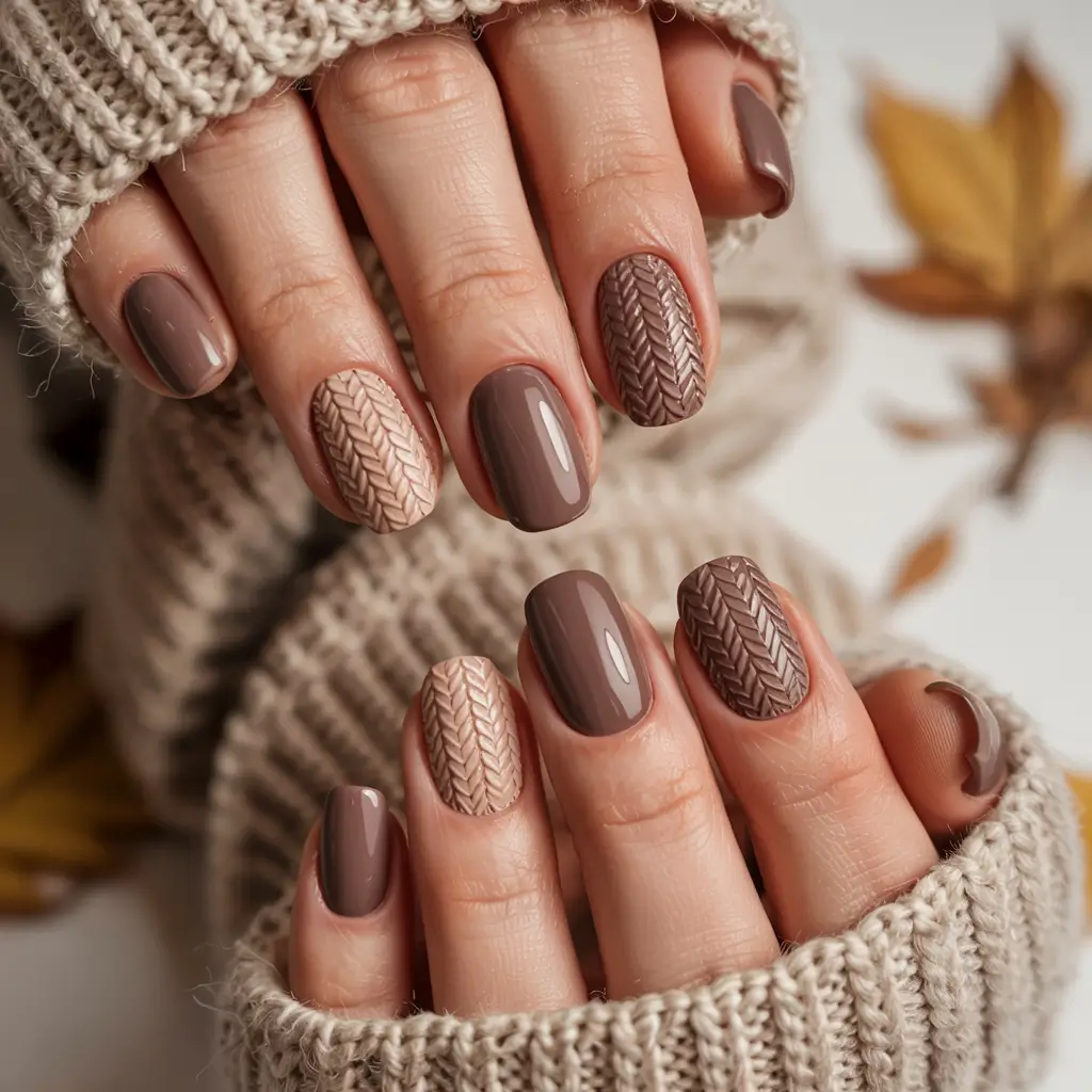 winter-sweater-nails-2025-2026 Chestnut Hues and Knit Perfection