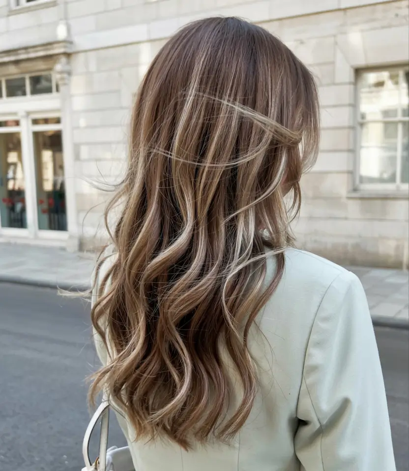 ash brown hair color 2026 Face-Framing Butterscotch Meets Ash Ribbons