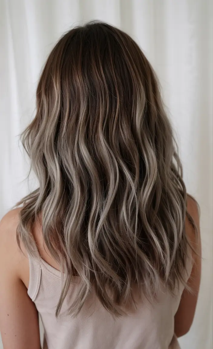 ash brown hair color 2026 Muted Rooted Ash with Rosy Ends