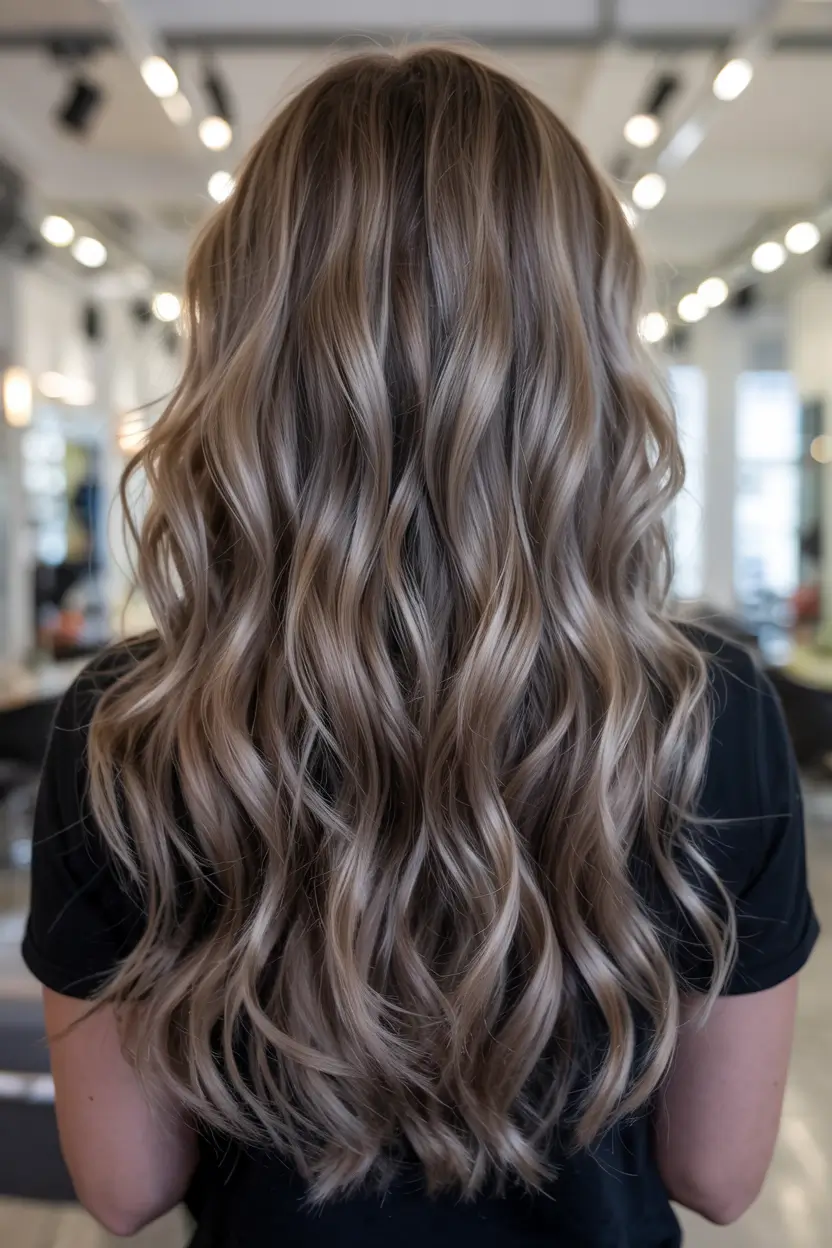 ash brown hair color 2026 Cool-Toned Curls with Seamless Shine