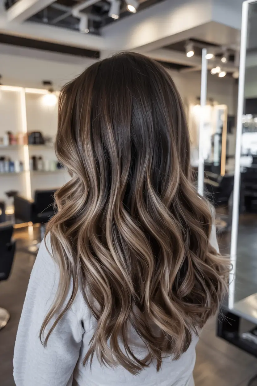 ash brown hair color 2026 Wheat-Toned Ash Balayage with Soft Shadow Roots