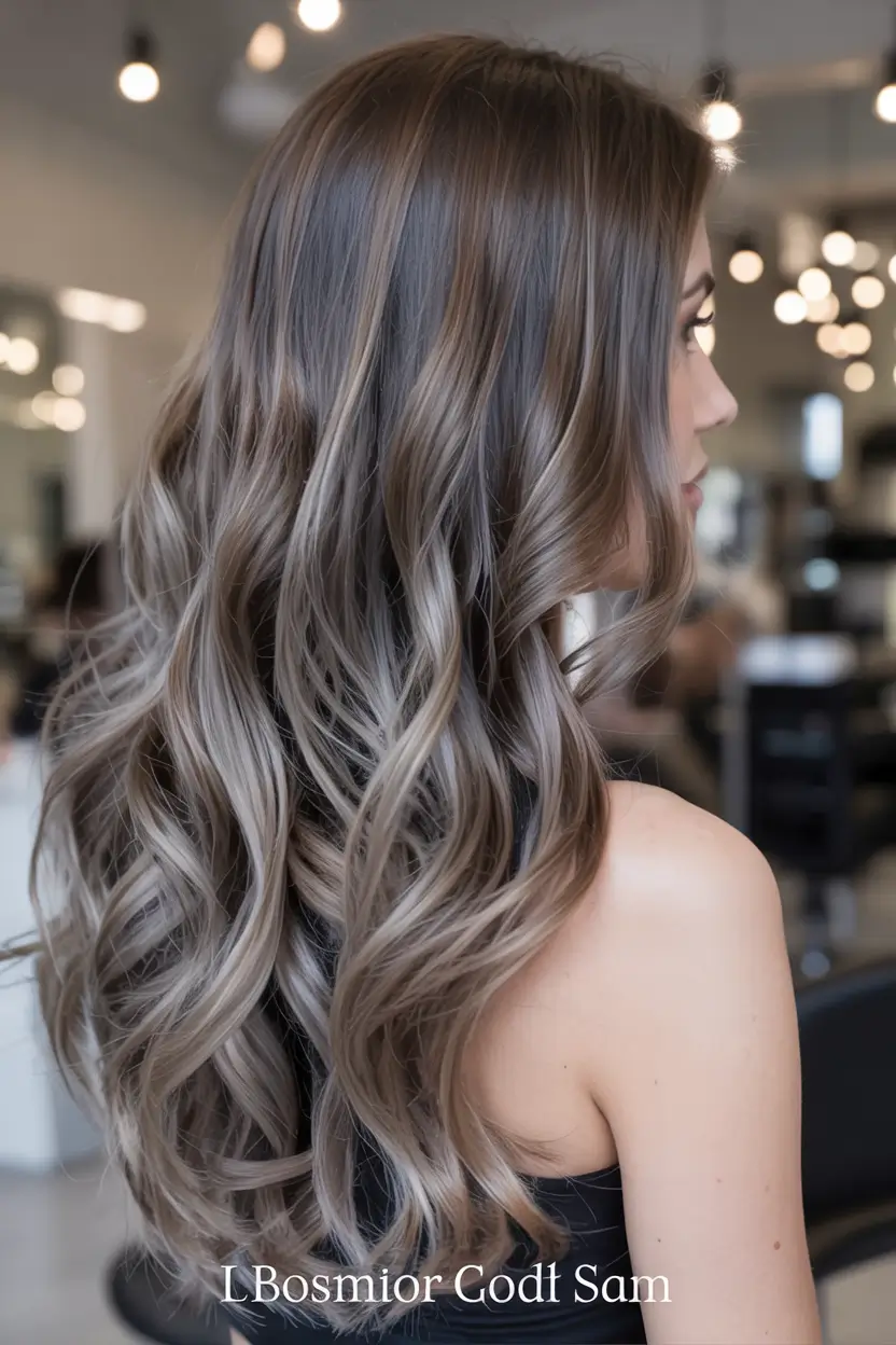 ash brown hair color 2026 Silver Ash Curls with Sculpted Depth