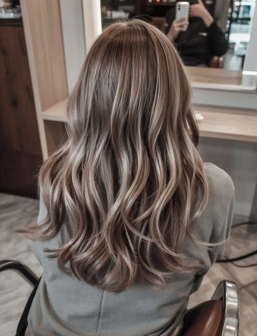 ash brown hair color 2026 Romantic Waves in Blended Ash Tones