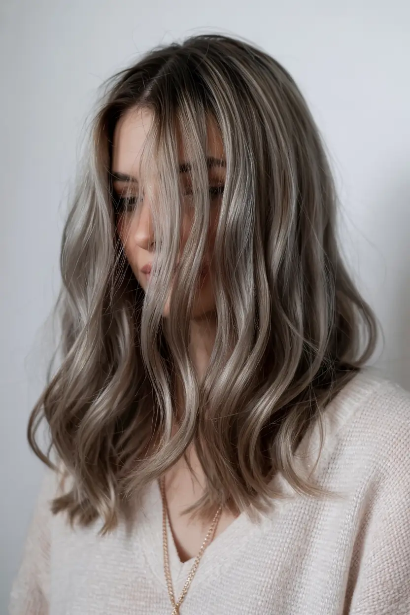 ash brown hair color 2026 Velvety Ash Lob with Minimal Layers