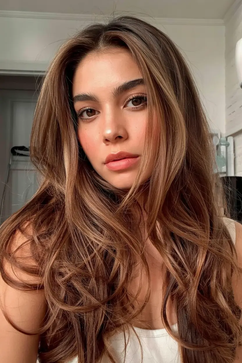 auburn hair color ideas 2026 Soft Bronzed Auburn Layers With Gentle Dimension