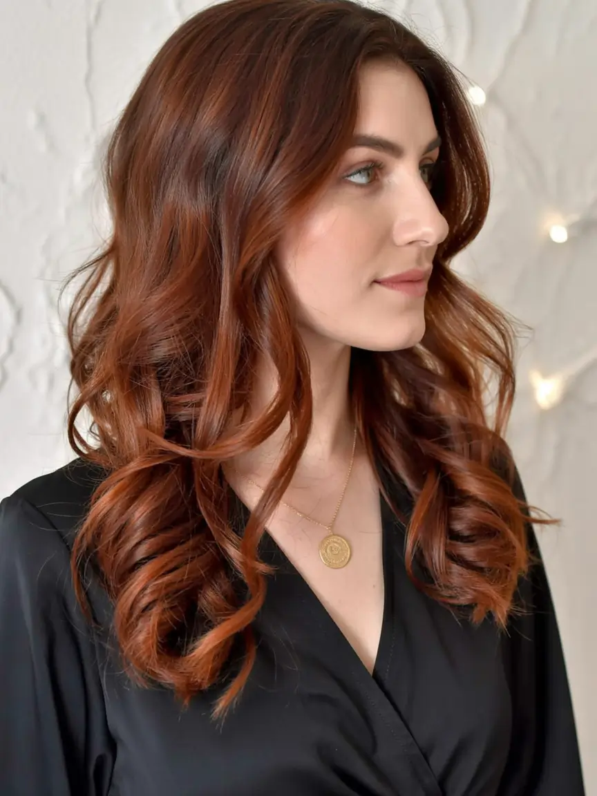 auburn hair color ideas 2026 Rich Mahogany Auburn Curls With Elegant Depth