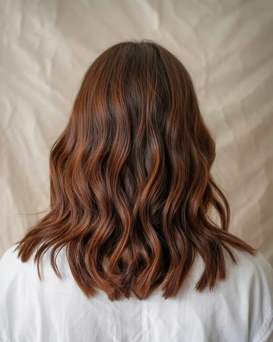 auburn hair color ideas 2026 Chocolate Auburn Flow With Gentle Movement