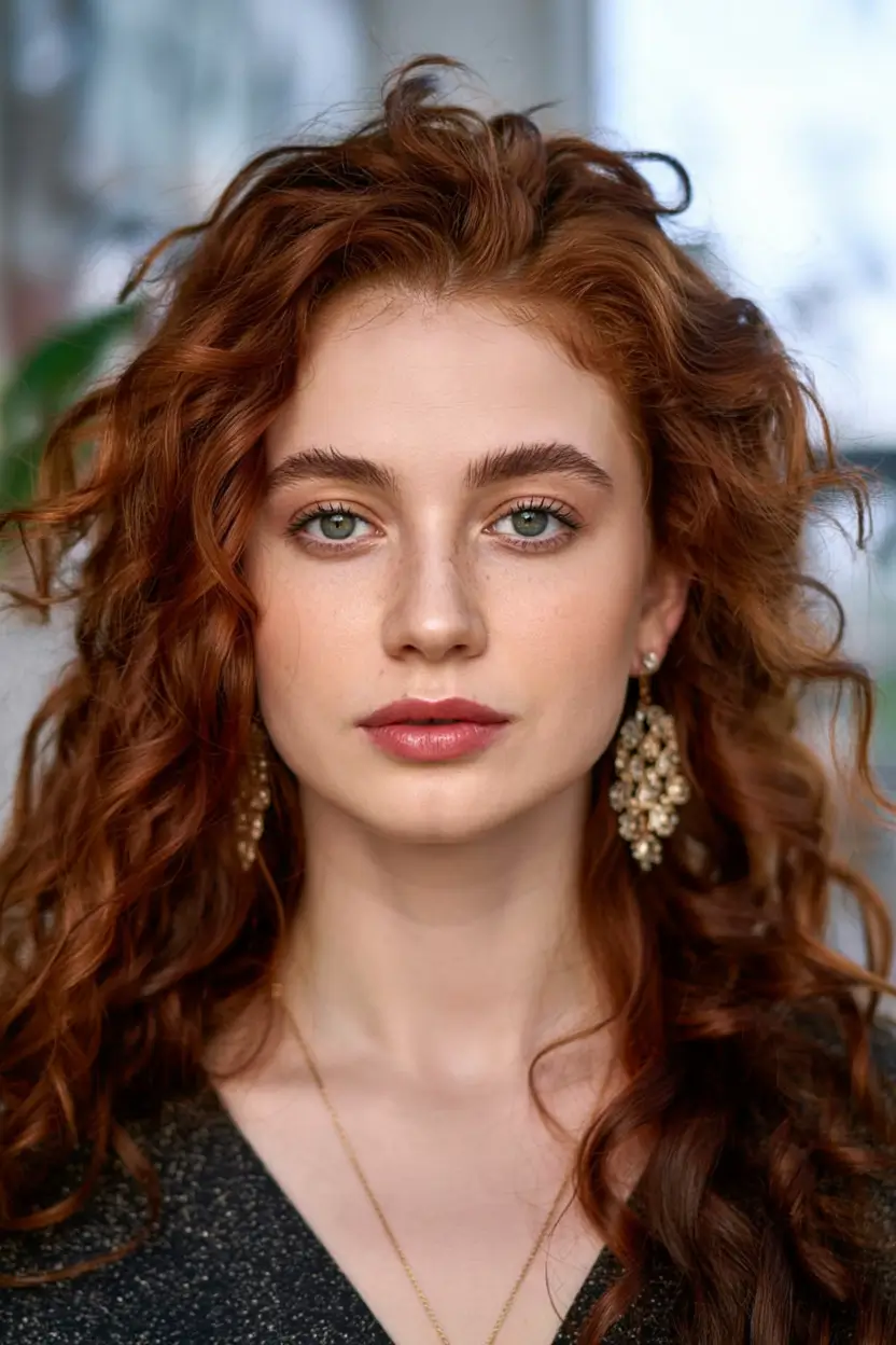 auburn hair color ideas 2026 Ruffled Sunset Curls With Lively Dimension