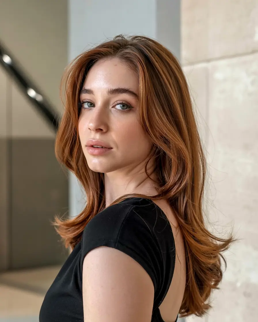 auburn hair color ideas 2026 Light Amber Auburn With Airy Movement