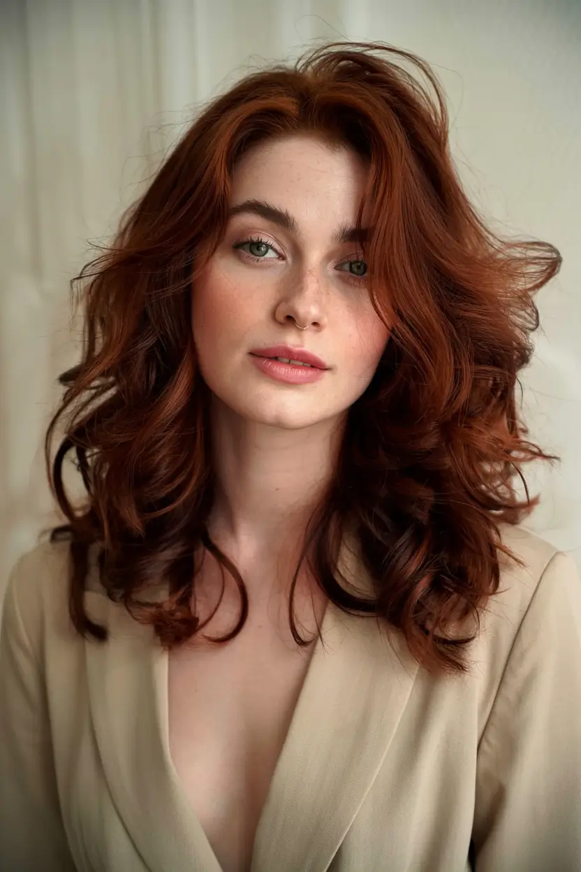 auburn hair color ideas 2026 Rich Old-Hollywood Auburn With Full Volume