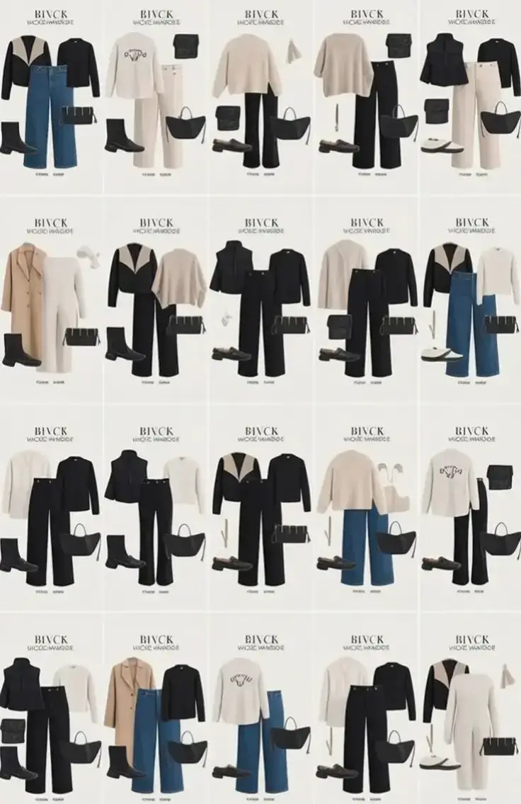 Best capsule wardrobe outfits 2026 Black and Beige Harmony