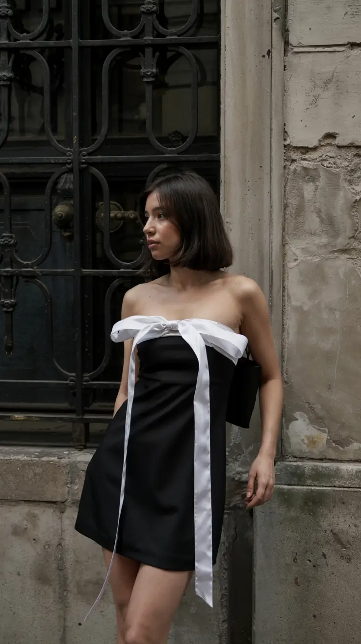 Birthday outfits for women 2026 Parisian-Inspired Black Bow Mini