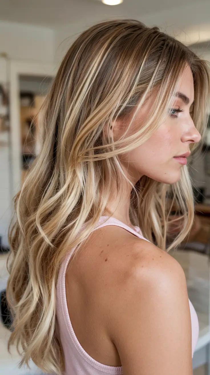 blonde hair color 2026 Neutral Blend Balayage with Subtle Wave