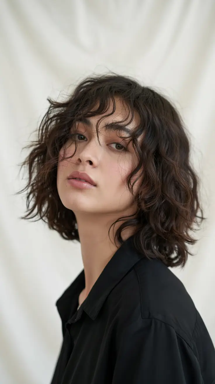 bob haircut ideas 2026 Textured Curls with Micro Fringe