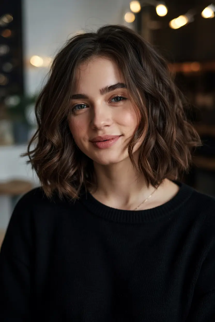 bob haircut ideas 2026 Structured Waves with Chocolate Shine