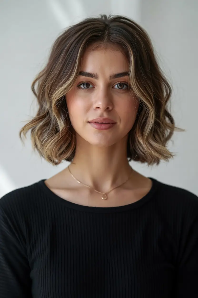 bob haircut ideas 2026 Face-Framing Balayage on Tousled Waves