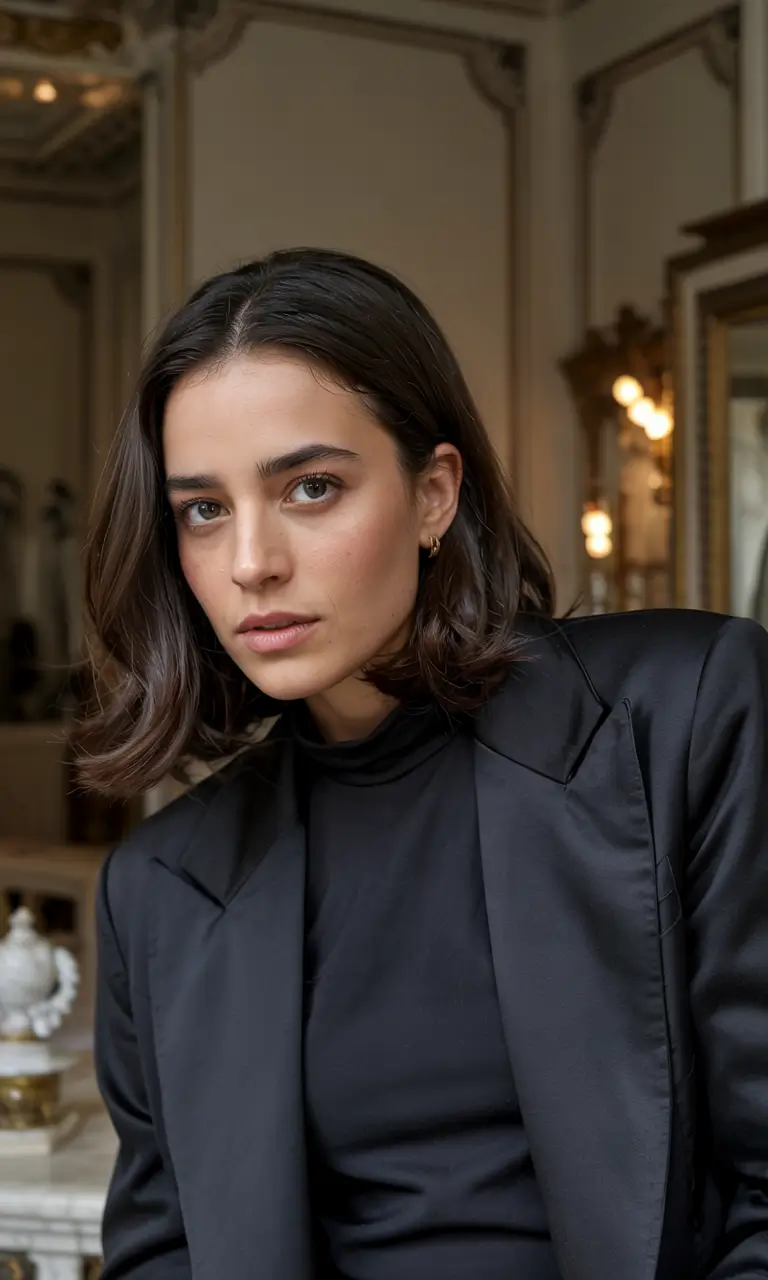 bob haircut ideas 2026 Glossy Jet Bob with Parisian Drama
