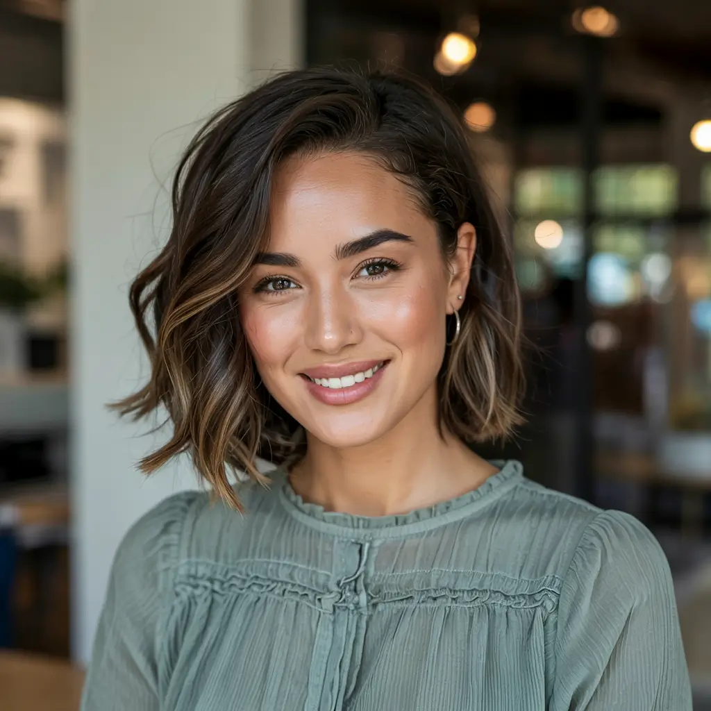 bob haircut ideas 2026 Windswept Side Part with Balayage Ends