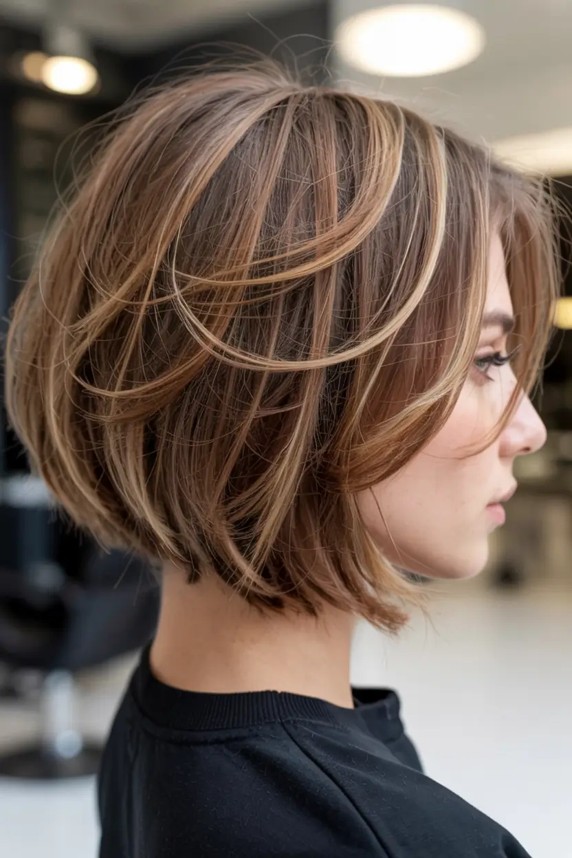 bob haircut ideas 2026 Precision Bob with Champagne Ribbons