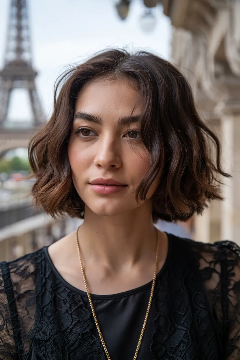 bob haircut ideas 2026 Parisian Chic Waves with Soft Edges