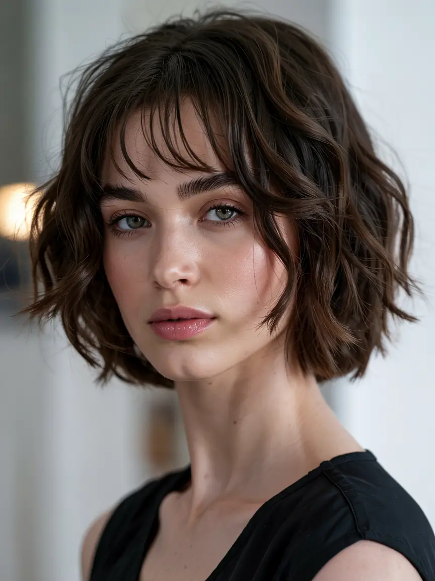 bob haircut ideas 2026 Wavy Shag Bob with Micro Fringe